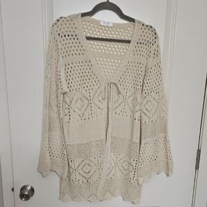 Kensie Beige Open-Knit Cardigan